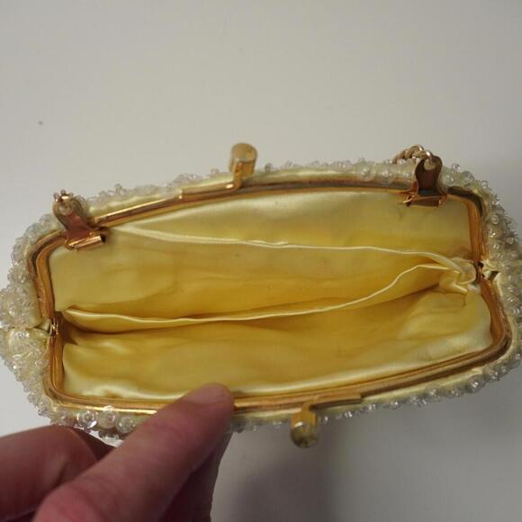 VTG Ivory Beaded Evening Bag Clutch Hand Made Vintage Bridal Glamor Retro Gold - Picture 5 of 9